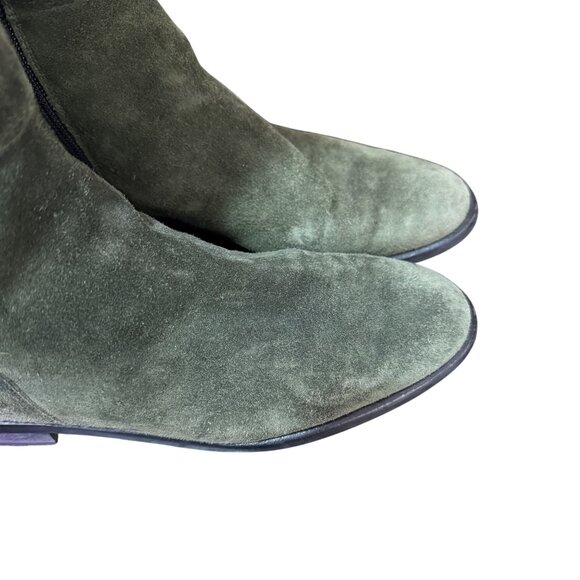 Vintage Suarez Italy Womens Olive Green Suede Knee High Lace Up Boots Side Zip 8 - Picture 4 of 12